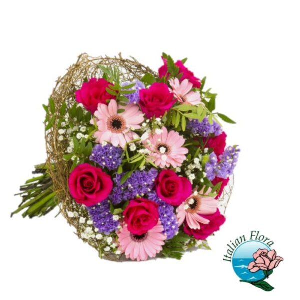 bouquet misto di fiorellini rosa e viola