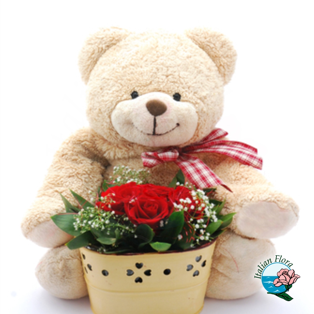 Cesto di rose rosse con peluche - Italflora