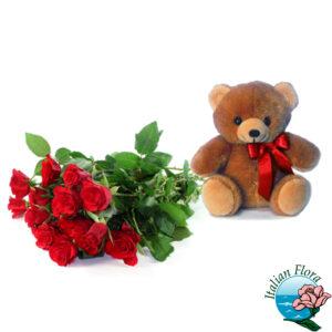 mazzo di rose e peluche