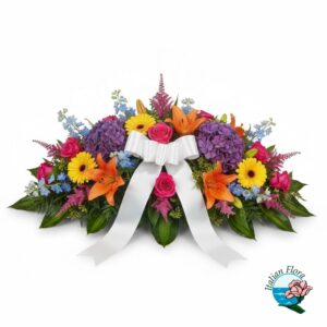 Cuscino funebre di fiori colorati