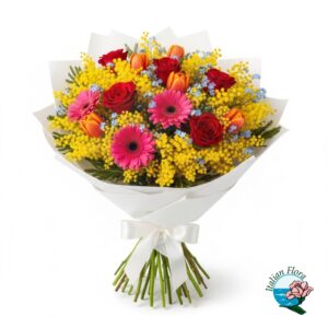 Bouquet colorato con mimosa