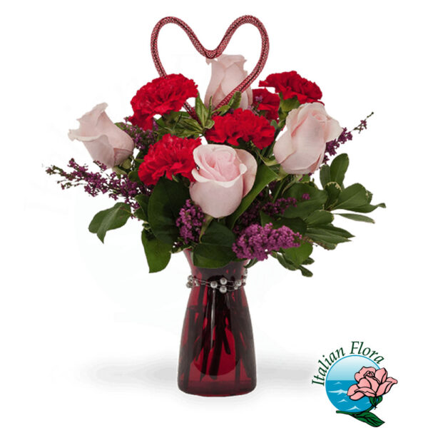 Bouquet romantico di rose rosa e fiori misti