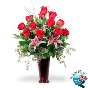 Bouquet di rose rosse e gigli