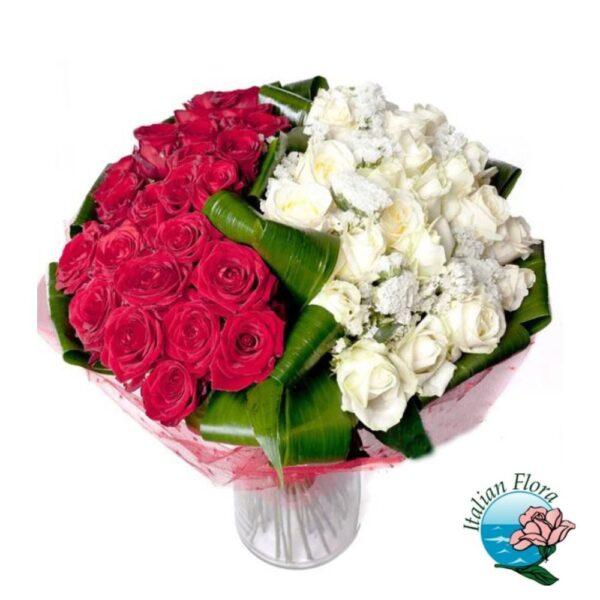 bouquet rose rosse e bianche