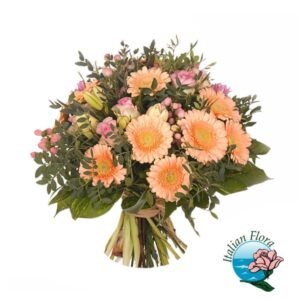 bouquet di gerbere e rose arancio e rosa