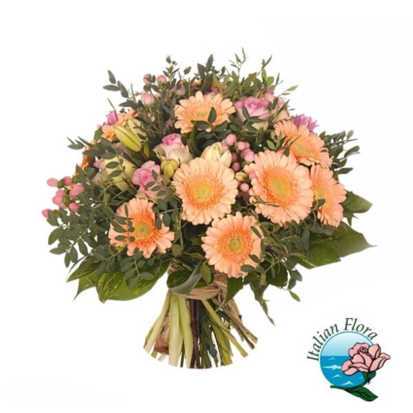 bouquet di gerbere e rose arancio e rosa