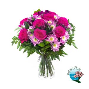 bouquet rose e gerbere viola