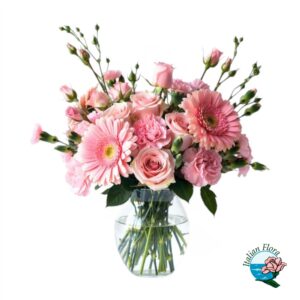 Bouquet di fiori rosa con vaso