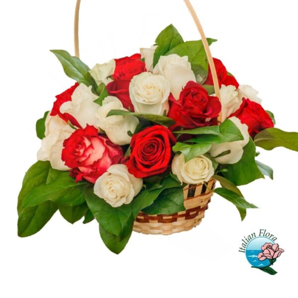 cestino rose rosse e bianche