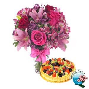 Torta e fiori per compleanno