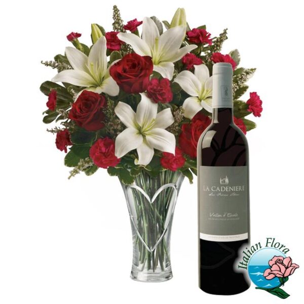 Bouquet di fiori con vino