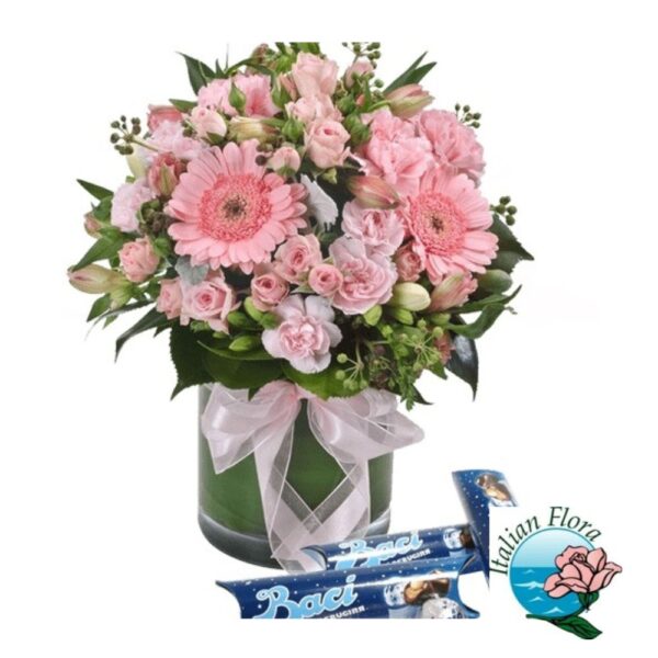 bouquet rosa con baci perugina