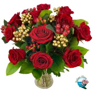 Bouquet natalizio di roselline rosse