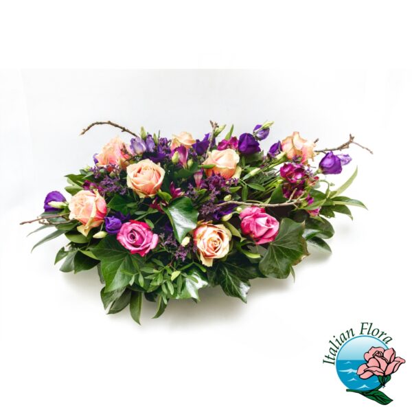 Composizione funebre rosa e viola
