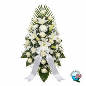 Palma funebre di fiori bianchi