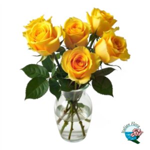 Mazzo di 5 rose gialle in vaso
