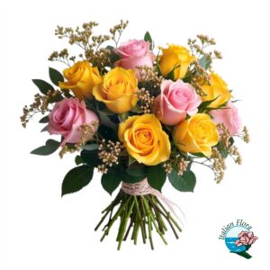 Bouquet di rose gialle e rosa