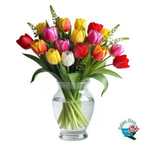 Bouquet di tulipani colorati in vaso