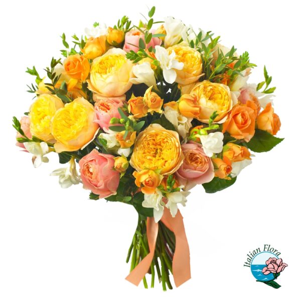 Bouquet di peonie gialle e arancio