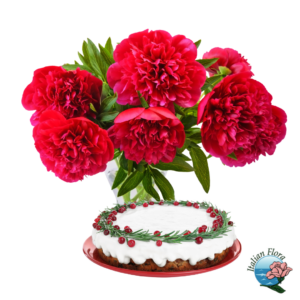 Bouquet di garofani rossi e torta decorata