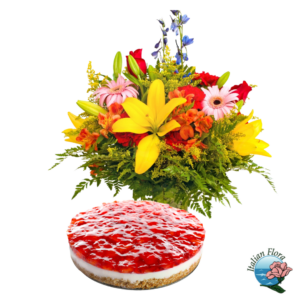 Bouquet giallo e rosso con Cheesecake