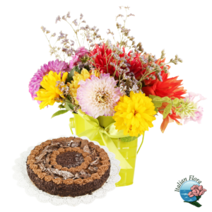Bouquet colorato con torta al cioccolato