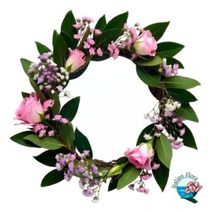 Corona per Laurea con rose rosa e fiori rosa