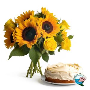 Bouquet misto giallo con torta alla crema
