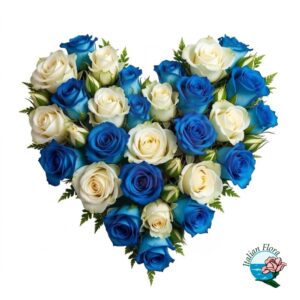 Cuore di rose bianche e blu